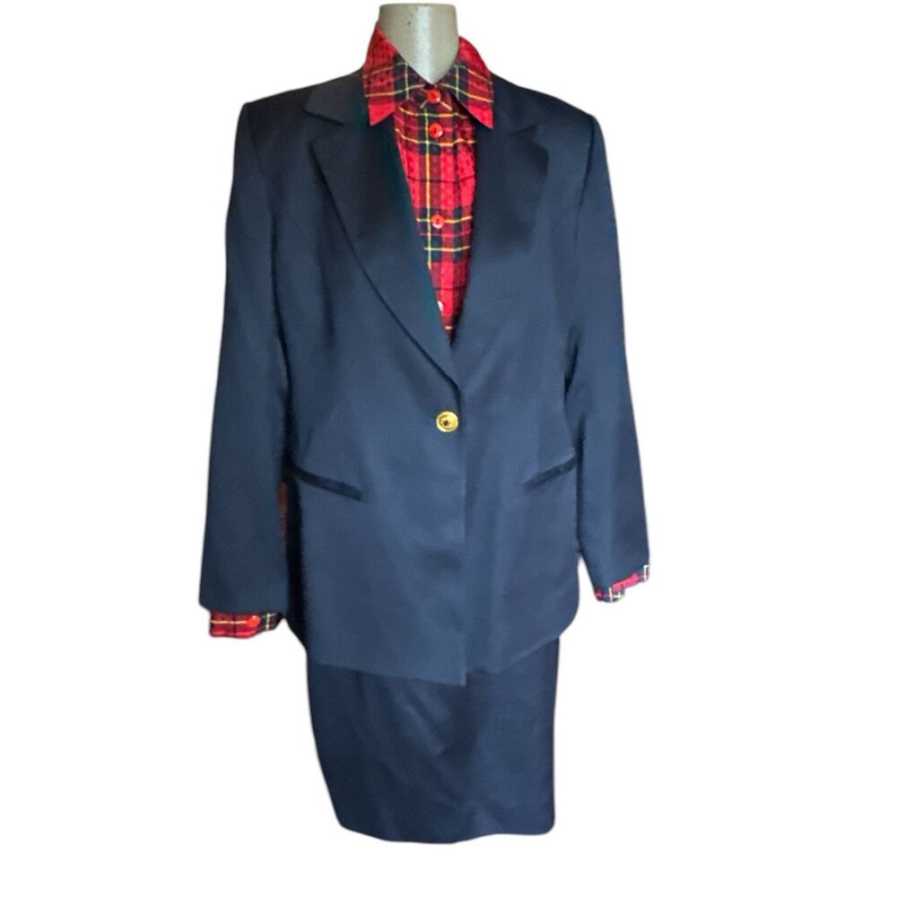 JON TAGIA Navy Pure Wool Skirt Suit
